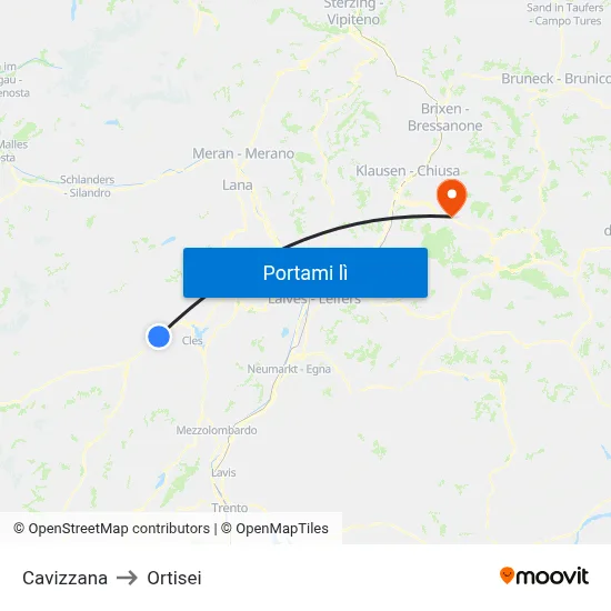 Cavizzana to Ortisei map