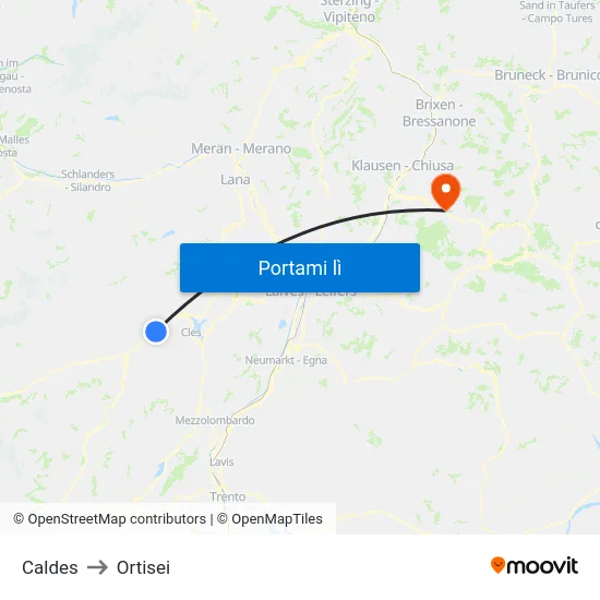 Caldes to Ortisei map