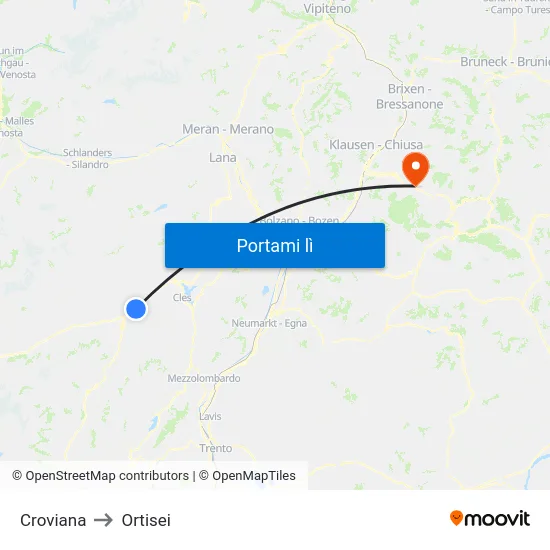 Croviana to Ortisei map