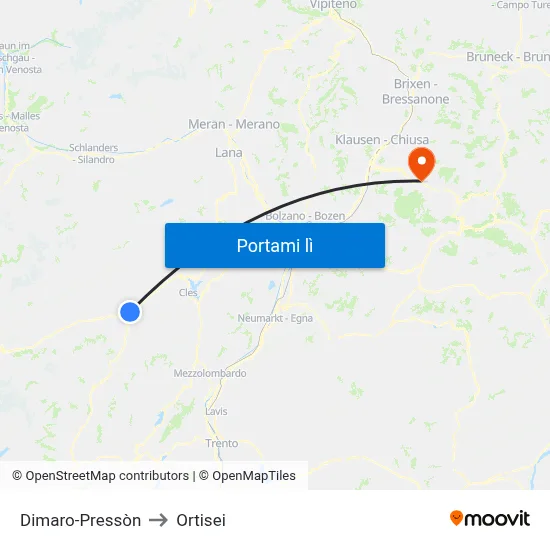Dimaro-Pressòn to Ortisei map