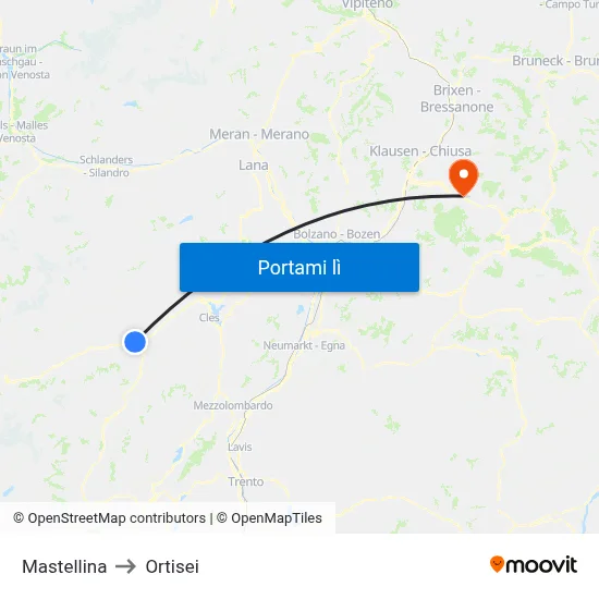 Mastellina to Ortisei map