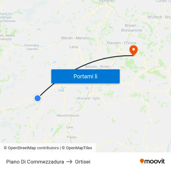 Piano Di Commezzadura to Ortisei map