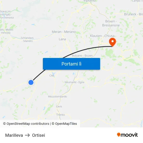 Marilleva to Ortisei map