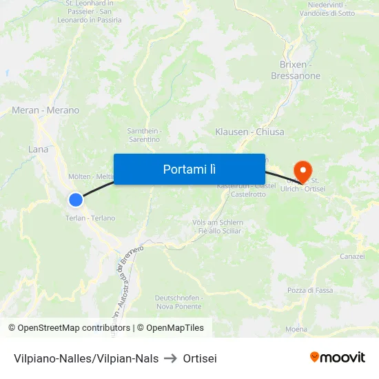 Vilpiano-Nalles/Vilpian-Nals to Ortisei map