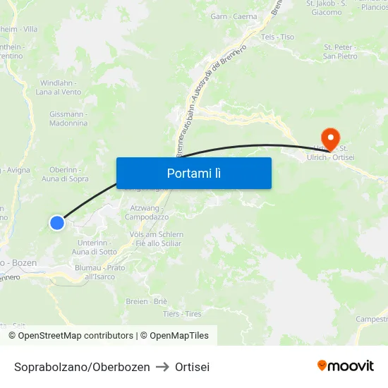 Soprabolzano/Oberbozen to Ortisei map