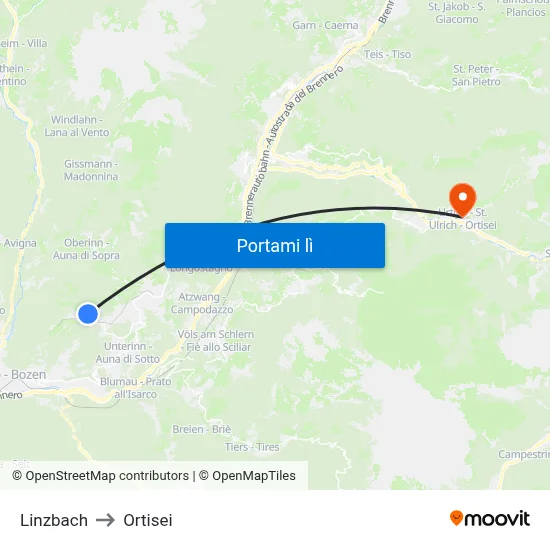 Linzbach to Ortisei map