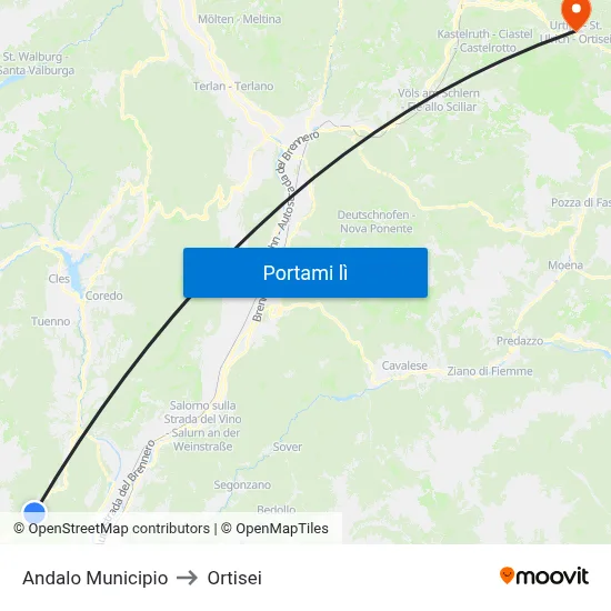 Andalo Municipio to Ortisei map
