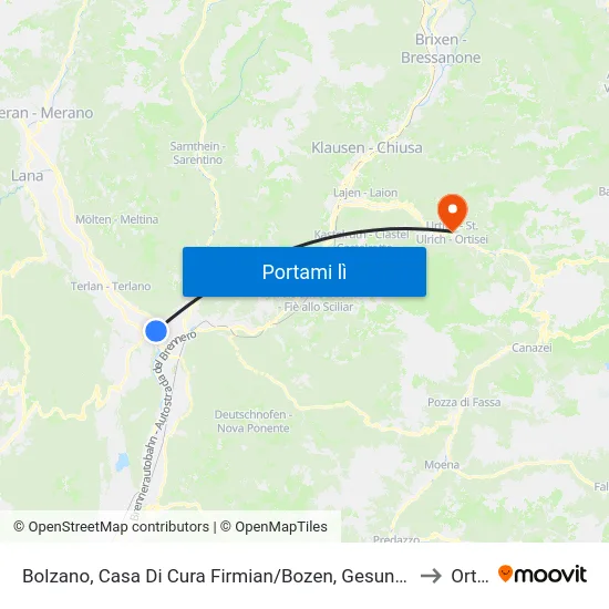Bolzano, Casa Di Cura Firmian/Bozen, Gesundheitszentren Firmian to Ortisei map