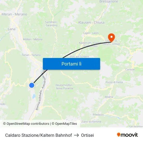 Caldaro Stazione/Kaltern Bahnhof to Ortisei map