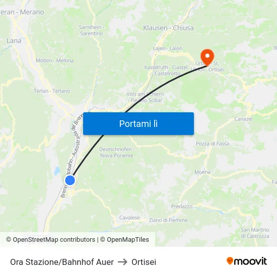 Ora Stazione/Bahnhof Auer to Ortisei map