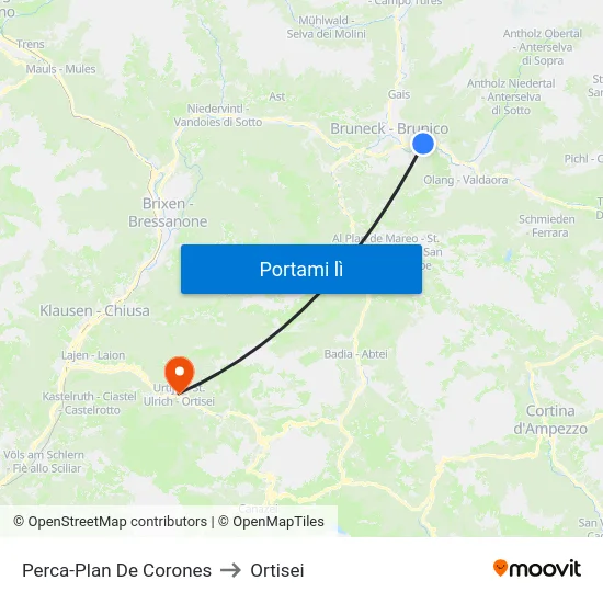 Perca-Plan De Corones to Ortisei map
