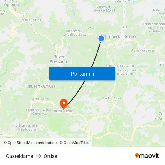 Casteldarne to Ortisei map