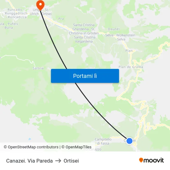 Canazei. Via Pareda to Ortisei map