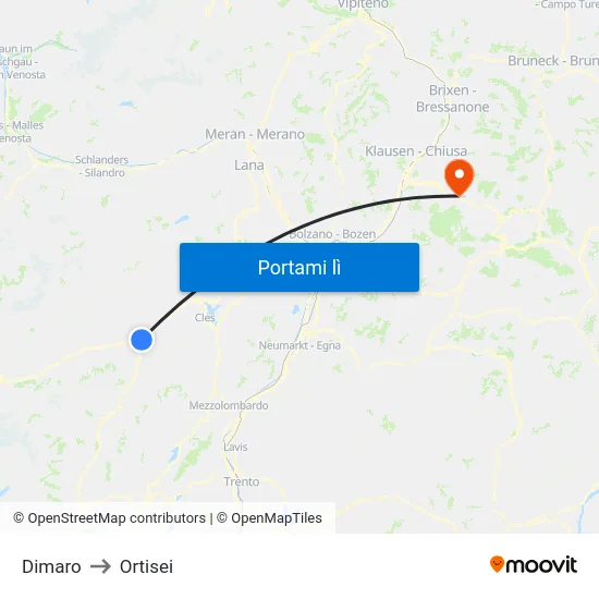 Dimaro to Ortisei map