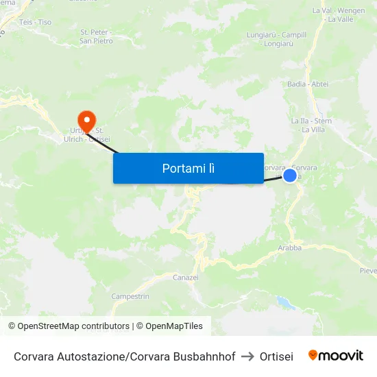 Corvara Autostazione/Corvara Busbahnhof to Ortisei map
