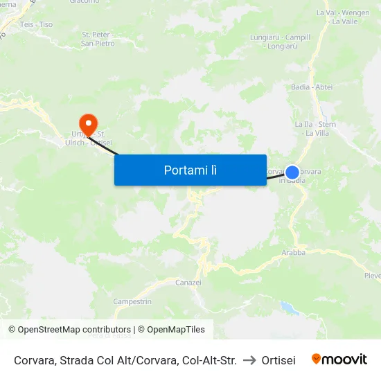 Corvara, Strada Col Alt/Corvara, Col-Alt-Str. to Ortisei map