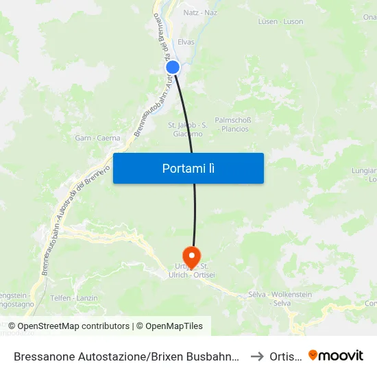 Bressanone Autostazione/Brixen Busbahnhof to Ortisei map