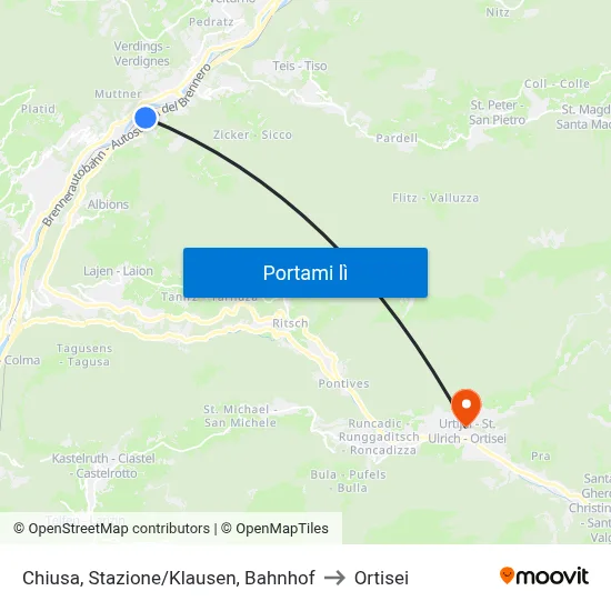 Chiusa, Stazione/Klausen, Bahnhof to Ortisei map