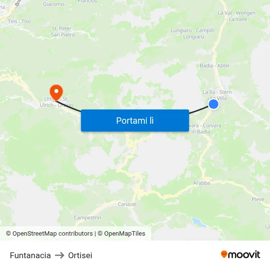 Funtanacia to Ortisei map