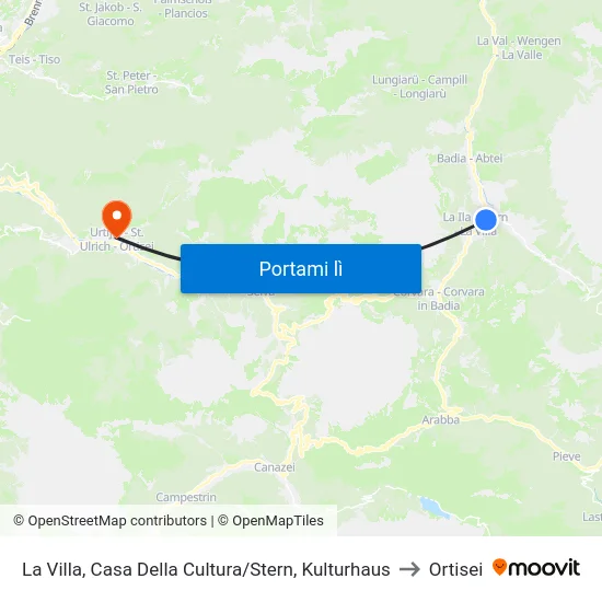 La Villa, Casa Della Cultura/Stern, Kulturhaus to Ortisei map