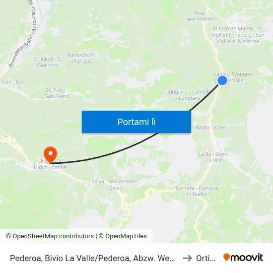 Pederoa, Bivio La Valle/Pederoa, Abzw. Wengen to Ortisei map