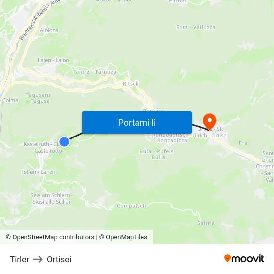 Tirler to Ortisei map