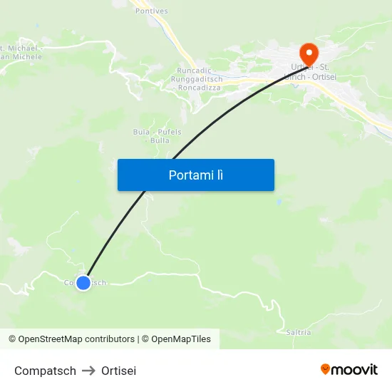 Compatsch to Ortisei map