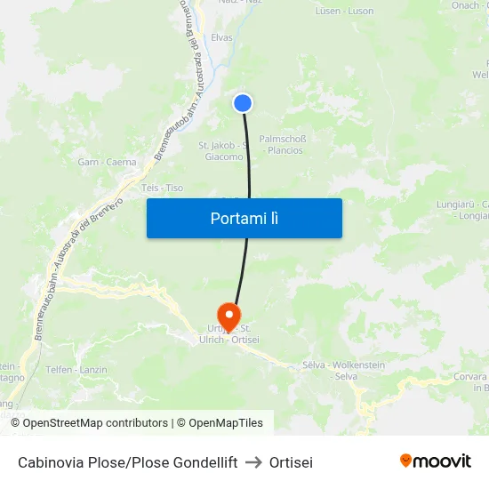 Cabinovia Plose/Plose Gondellift to Ortisei map