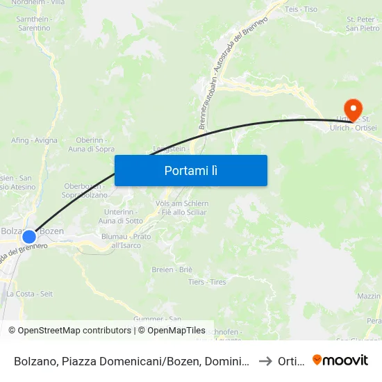 Bolzano, Piazza Domenicani/Bozen, Dominikanerplatz to Ortisei map