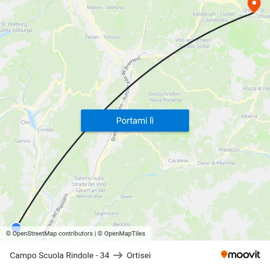 Campo Scuola Rindole - 34 to Ortisei map