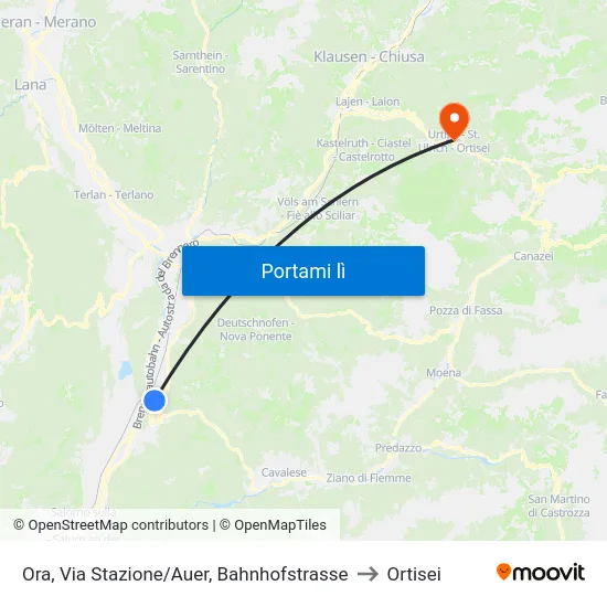 Ora, Via Stazione/Auer, Bahnhofstrasse to Ortisei map