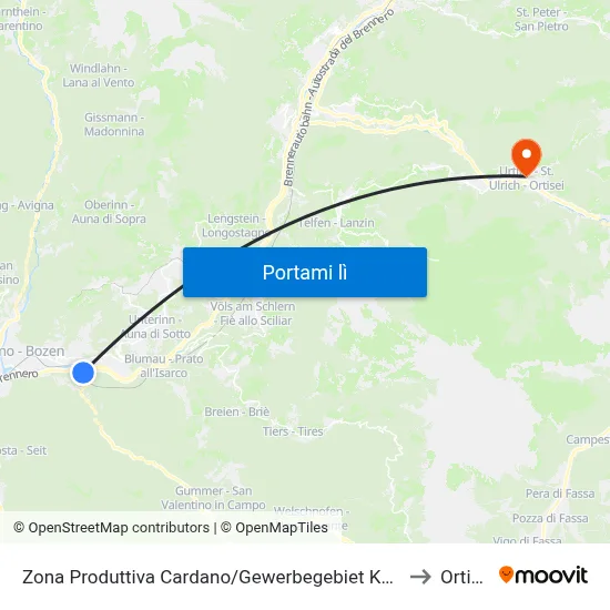 Zona Produttiva Cardano/Gewerbegebiet Kardaun to Ortisei map