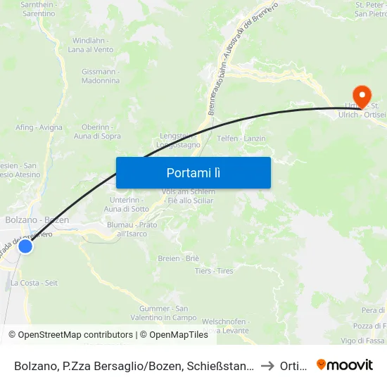 Bolzano, P.Zza Bersaglio/Bozen, Schießstand-Platz to Ortisei map