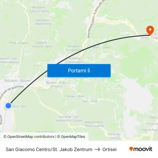 San Giacomo Centro/St. Jakob Zentrum to Ortisei map