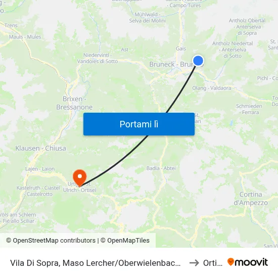 Vila Di Sopra, Maso Lercher/Oberwielenbach, Lercherhof to Ortisei map