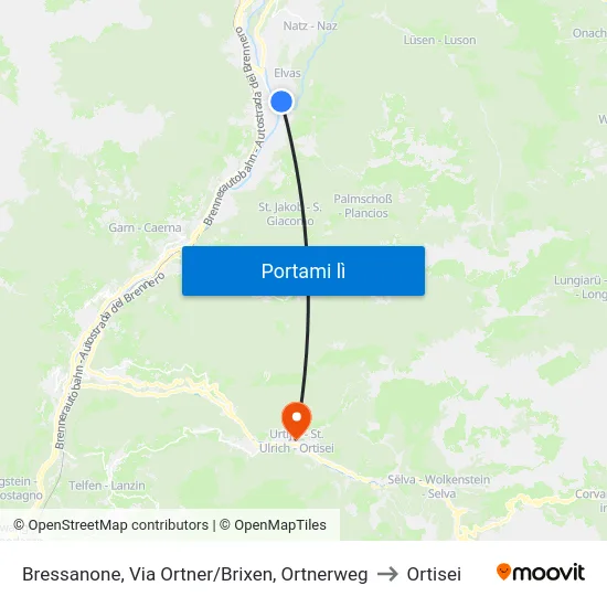 Bressanone, Via Ortner/Brixen, Ortnerweg to Ortisei map