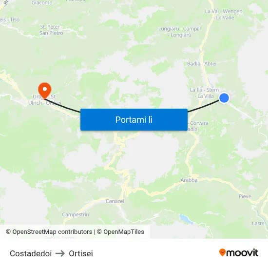 Costadedoi to Ortisei map
