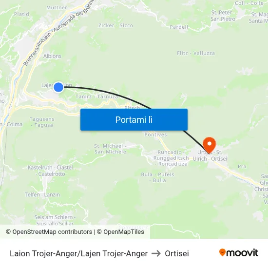 Laion Trojer-Anger/Lajen Trojer-Anger to Ortisei map