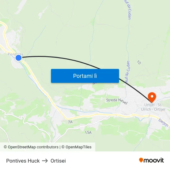 Pontives Huck to Ortisei map