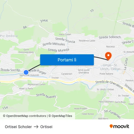 Ortisei Scholer to Ortisei map