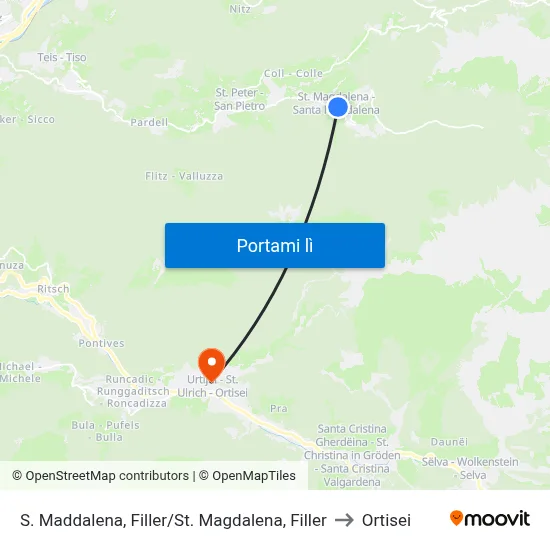 S. Maddalena, Filler/St. Magdalena, Filler to Ortisei map