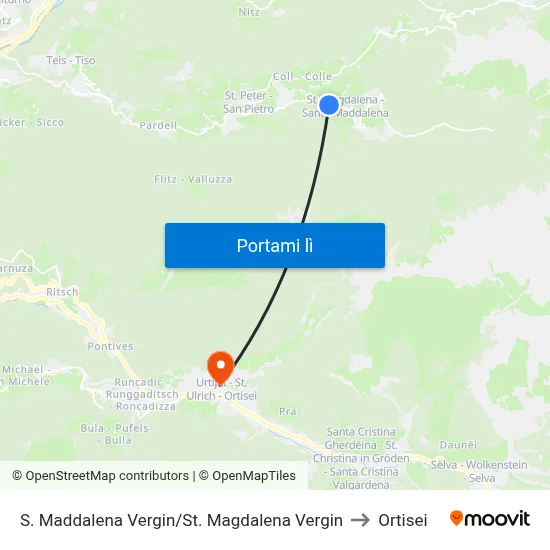 S. Maddalena Vergin/St. Magdalena Vergin to Ortisei map