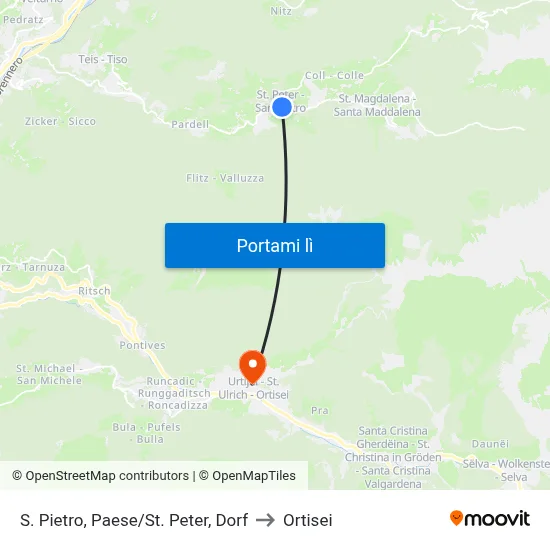 S. Pietro, Paese/St. Peter, Dorf to Ortisei map