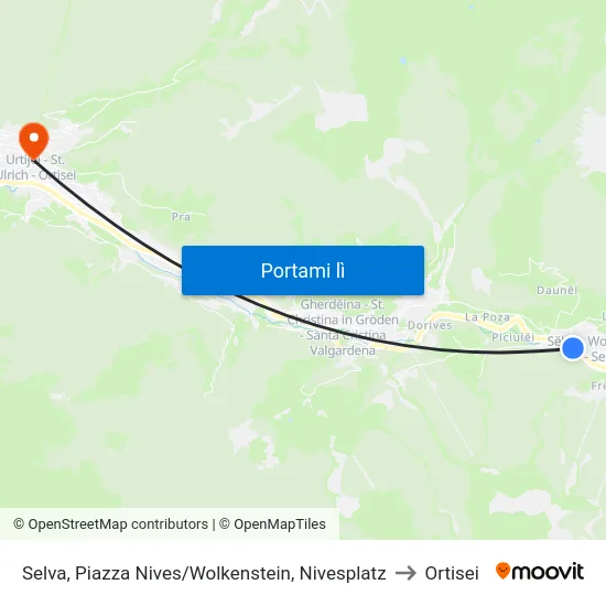 Selva, Piazza Nives/Wolkenstein, Nivesplatz to Ortisei map