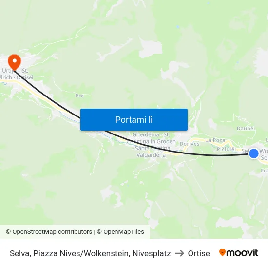 Selva, Piazza Nives/Wolkenstein, Nivesplatz to Ortisei map