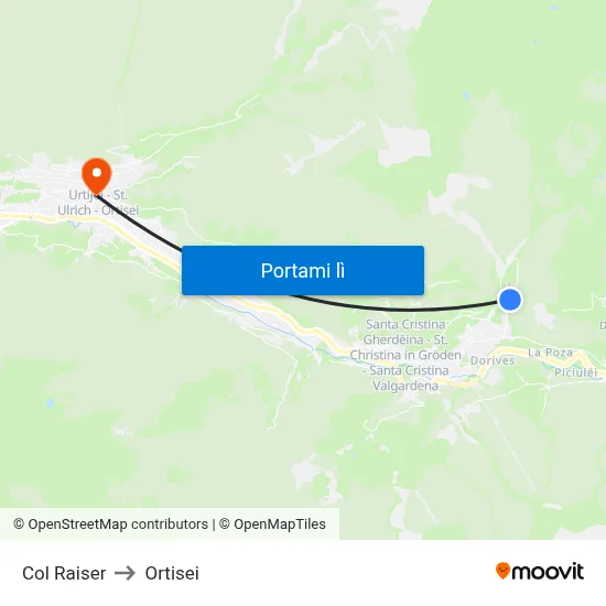 Col Raiser to Ortisei map