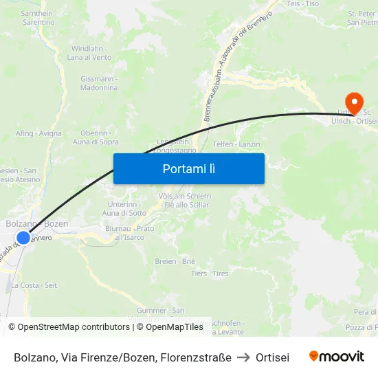 Bolzano, Via Firenze/Bozen, Florenzstraße to Ortisei map
