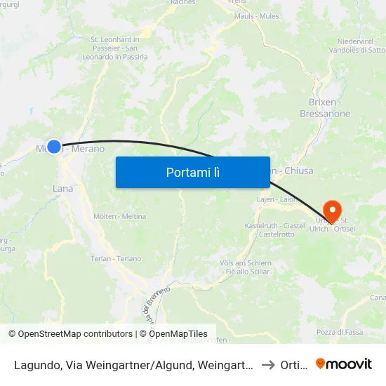 Lagundo, Via Weingartner/Algund, Weingartnerstraße to Ortisei map