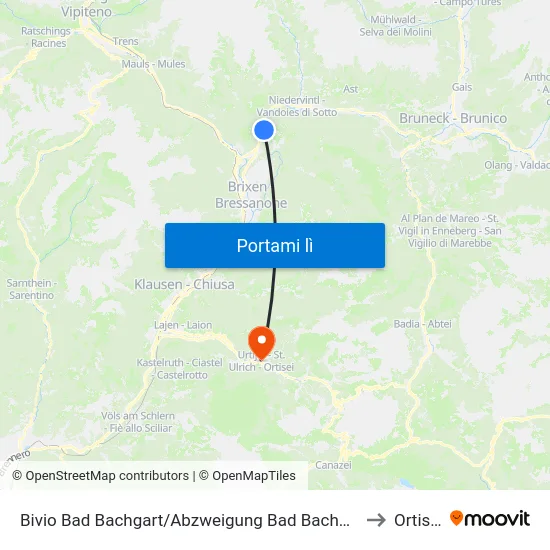 Bivio Bad Bachgart/Abzweigung Bad Bachgart to Ortisei map