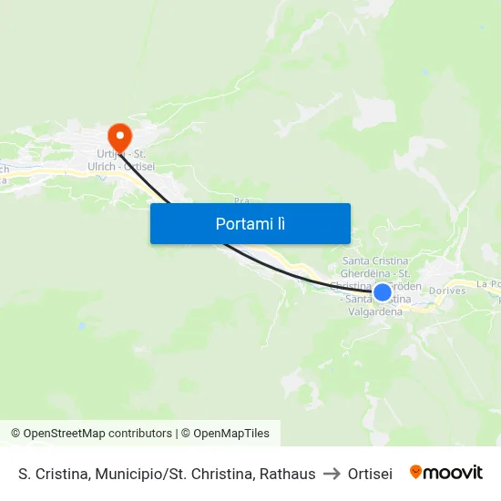 S. Cristina, Municipio/St. Christina, Rathaus to Ortisei map